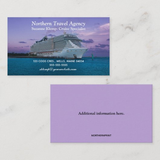 編集可能な旅行代理店クルーズ船 名刺 (正面/裏面)