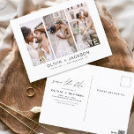 編集可能な日付を保存3写真白文字 ポストカード<br><div class="desc">写真モダン日付のカー結婚ドを保存[日付の招待カードを保存する]には、白い背景に白いタイポグラフィとシックでシックなのデザインが含まシンプルれ、婚約写真の写真を追加できまカスタマイズす。</div>