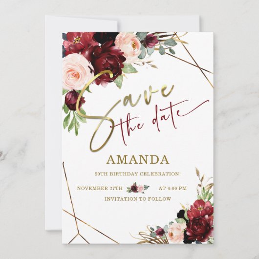 編集可能な日付50番目の誕生日を保存 招待状 (正面)