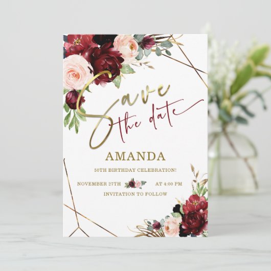 編集可能な日付50番目の誕生日を保存 招待状 (スタンド正面)