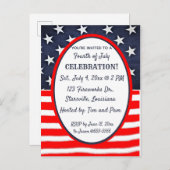 編集可能な星とストライプ7月4日招待状 インビテーションポストカード (正面/裏面)