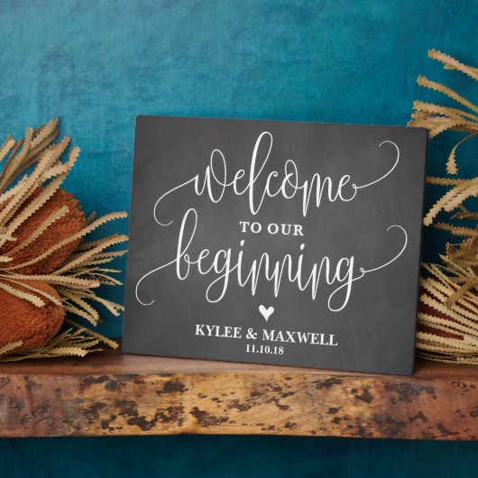 編集可能な最初のサイン結婚へようこそ フォトプラーク (側面)