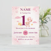 編集可能な最初の誕生日パーティ招待状印刷可能 招待状 (スタンド正面)