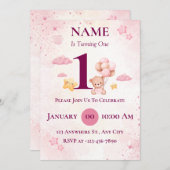 編集可能な最初の誕生日パーティ招待状印刷可能 招待状 (正面/裏面)