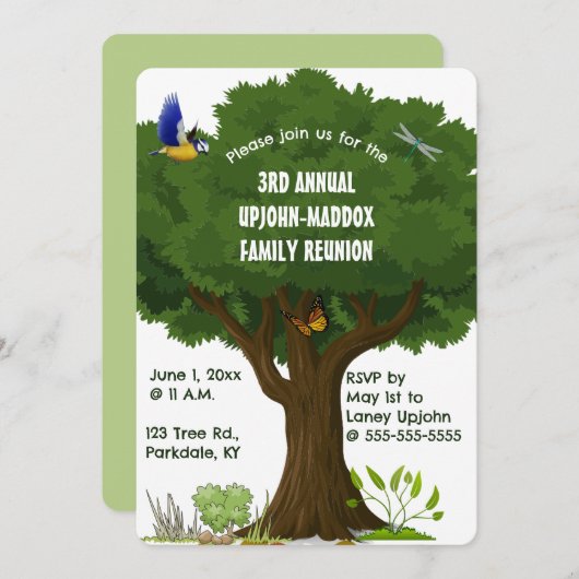 編集可能な木と自然の家族再会パーティー招待状 招待状 (正面/裏面)