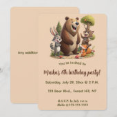 編集可能な森林の動物の誕生日 招待状 (正面/裏面)