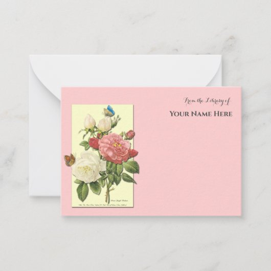 編集可能な植物白い赤いバラのライブラリ ノートカード (正面)