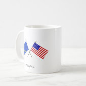 編集可能な欧州連合の旗とアメリカ合衆国の旗 コーヒーマグカップ (正面左)