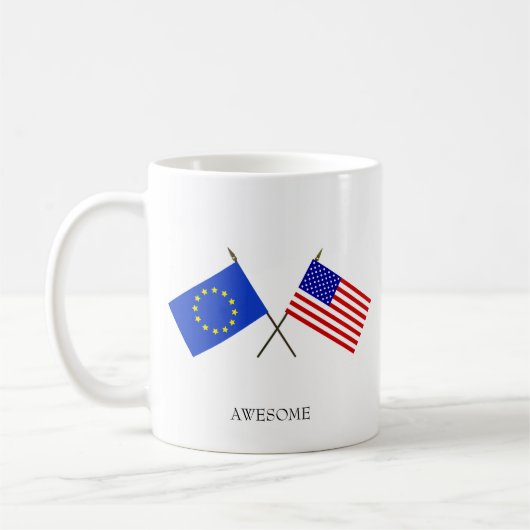 編集可能な欧州連合の旗とアメリカ合衆国の旗 コーヒーマグカップ (左)