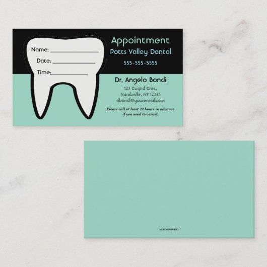 編集可能な歯科アポイントメント 名刺 (正面/裏面)