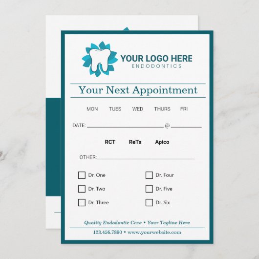 編集可能な歯科次アポイントメント 招待状 (正面/裏面)