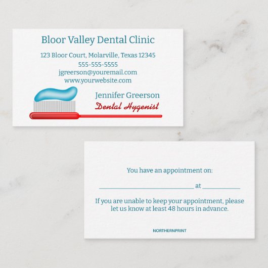 編集可能な歯科衛生士アポイントメントと 名刺 (正面/裏面)