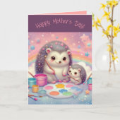 編集可能な母と子のハリネズミの母の日カード カード (黄色い花)