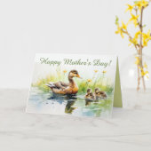 編集可能な母ガモと子ガモの母の日 カード (黄色い花)