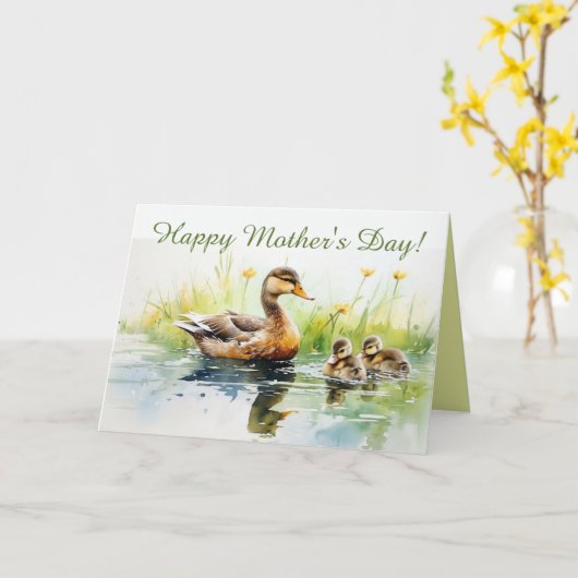 編集可能な母ガモと子ガモの母の日 カード (黄色い花)