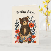 編集可能な民俗アートのクマと花 カード (黄色い花)