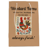 編集可能な民俗アートのニワトリ ミディアムペーパーバッグ (正面)