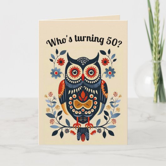 編集可能な民俗アートのフクロウと花のカード カード (正面)