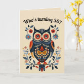 編集可能な民俗アートのフクロウと花のカード カード (黄色い花)