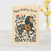 編集可能な民俗アートのライオンのカード カード (黄色い花)