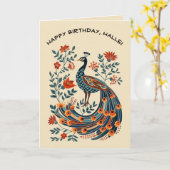 編集可能な民俗アートの孔雀 カード (黄色い花)