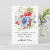 編集可能な水の色いちご坊ちゃんシャワー 招待状 (スタンド正面)