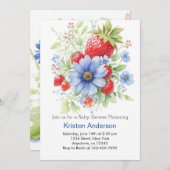 編集可能な水の色いちご坊ちゃんシャワー 招待状 (正面/裏面)