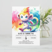 編集可能な水の色のサル誕生日 招待状 (スタンド正面)