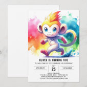 編集可能な水の色のサル誕生日 招待状 (正面/裏面)