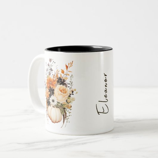 編集可能な水の色の花かわいいボホカンプキン秋 ツートーンマグカップ (正面左)