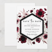 編集可能な水カラーBurgundy 結婚's セーブザデート (正面/裏面)