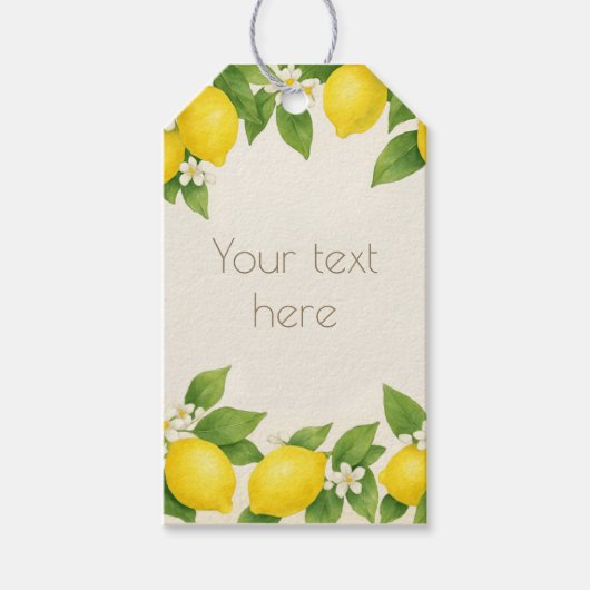 編集可能な水彩のレモンと花のギフトタグ ギフトタグ (正面)