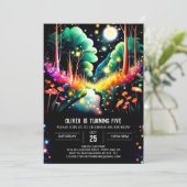 編集可能な水彩ホタルの森誕生日 招待状 (スタンド正面)