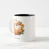 編集可能な水彩可愛いオレンジカボチャのパッチ秋 ツートーンマグカップ (正面左)