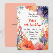 編集可能な水彩花の誕生日 招待状 (正面/裏面)