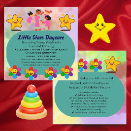 編集可能な水彩 かわいいデイケア ベビーシッター 星 スクエア名刺