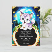 編集可能な水色ウルフベビーシャワー 招待状 (スタンド正面)