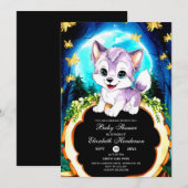 編集可能な水色ウルフベビーシャワー 招待状 (正面/裏面)