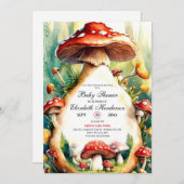 編集可能な水色キノコの赤ちゃんシャワー 招待状 (正面/裏面)