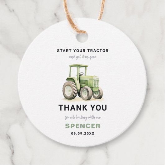 編集可能な水色グリーントラクター誕生日 フェイバータグ (正面)