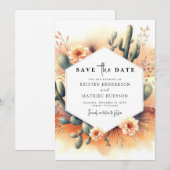 編集可能な水色サボテン結婚ズ セーブザデート (正面/裏面)