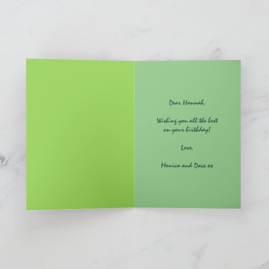 編集可能な水色デイジーオン青い緑の誕生日 カード (内部)