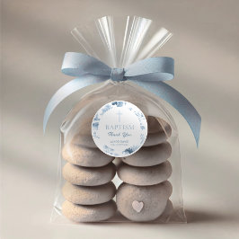 編集可能な洗礼ステッカー - 青いビンテージ トワール ラウンドシール