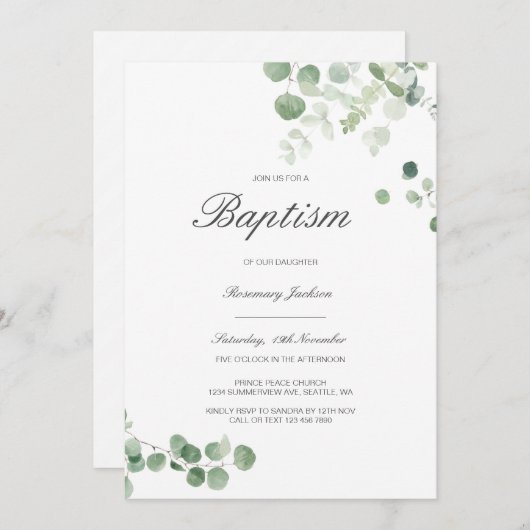 編集可能な洗礼招待状、カスタム洗礼 招待状 (正面/裏面)