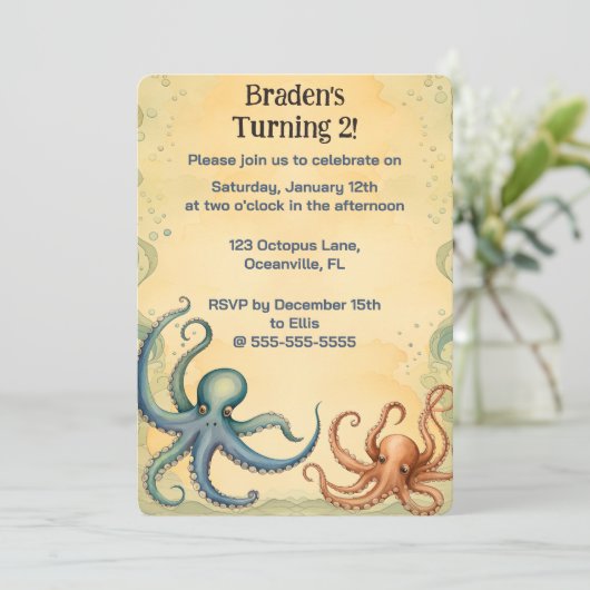 編集可能な海洋のタコ 招待状 (スタンド正面)