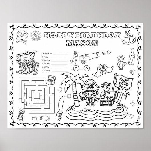 編集可能な海賊の誕生日ぬりえマット ポスター (正面)