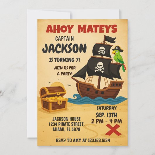 編集可能な海賊宝物地図誕生日招待状 招待状 (正面)