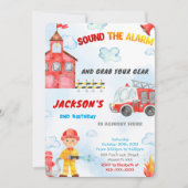 編集可能な消防車の招待状 招待状 (正面)