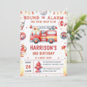 編集可能な消防車誕生日招待状テンプレート 招待状 (スタンド正面)