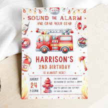 編集可能な消防車誕生日招待状テンプレート
